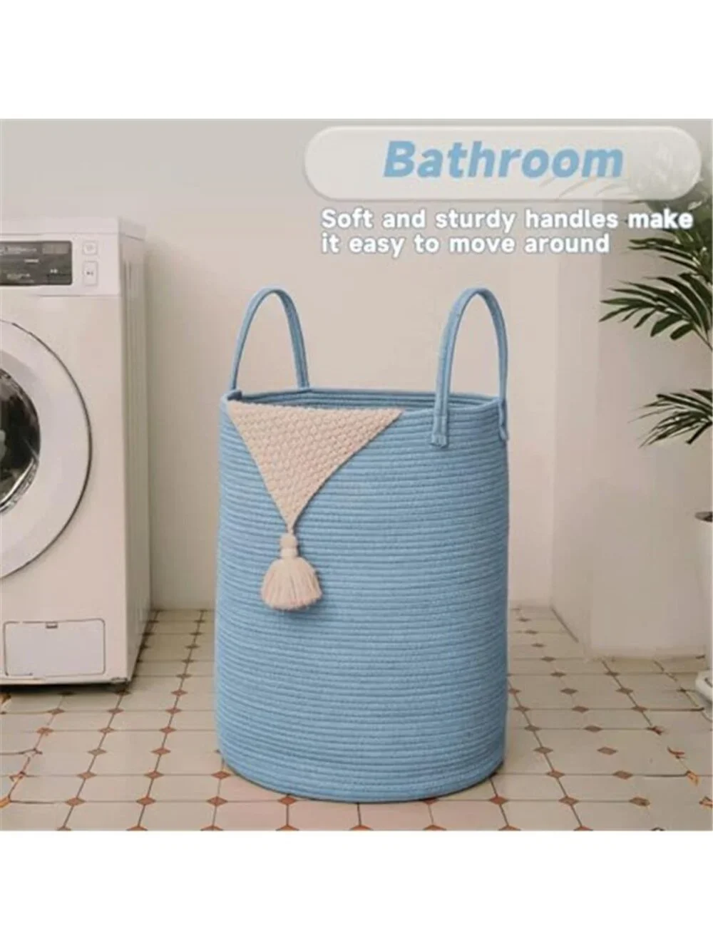 New 60L Cotton Rope Laundry Basket Hamper, Blue